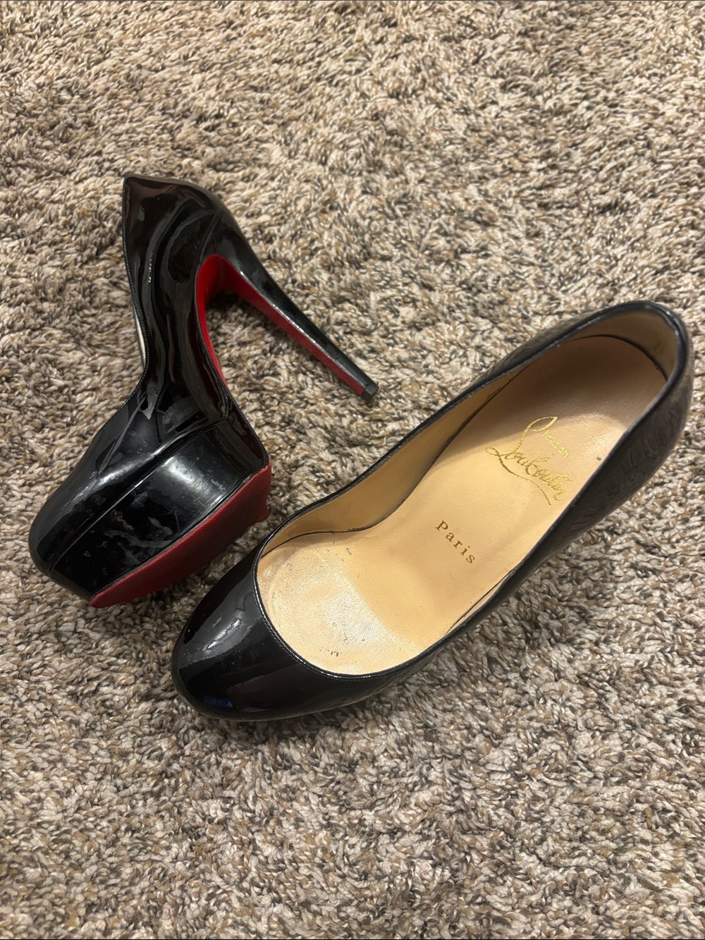 Christian Louboutin Black Patent Platform Pumps with Red Soles